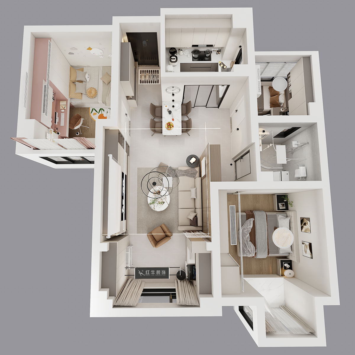 魏明花｜金陵湾6幢2-503-89㎡-现代简约风格｜3室2厅1卫｜二手房装修｜定制家｜全包12万｜00_04鸟瞰图